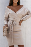Sweet Elegant Solid Frenulum With Belt V Neck A Line Dresses