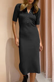 Elegant Solid Buckle Turndown Collar One Step Skirt Dresses