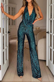 Daily Solid Sequin Halter Sleeveless Bootie Jumpsuit(5 Colors)