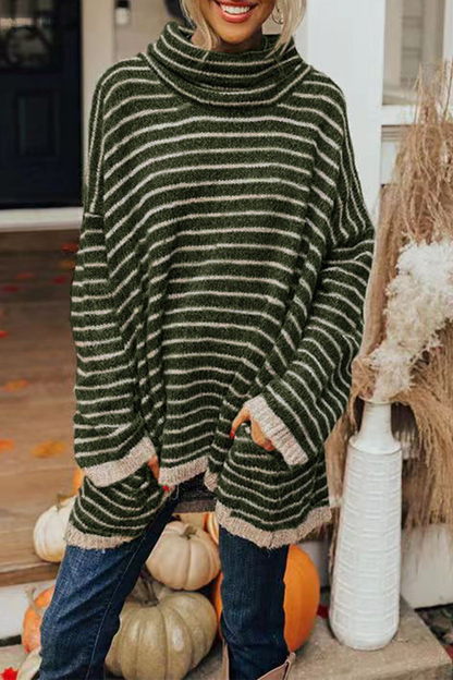 Casual Striped Pocket Turtleneck Sweaters(4 Colors)