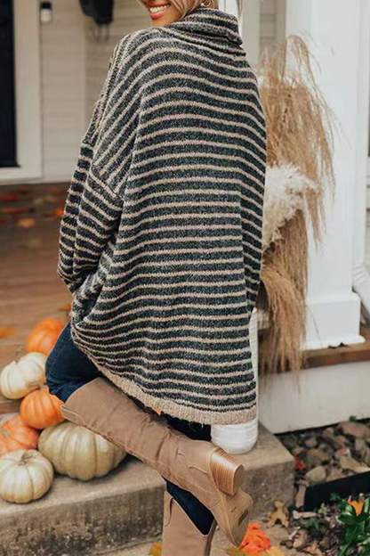 Casual Striped Pocket Turtleneck Sweaters(4 Colors)