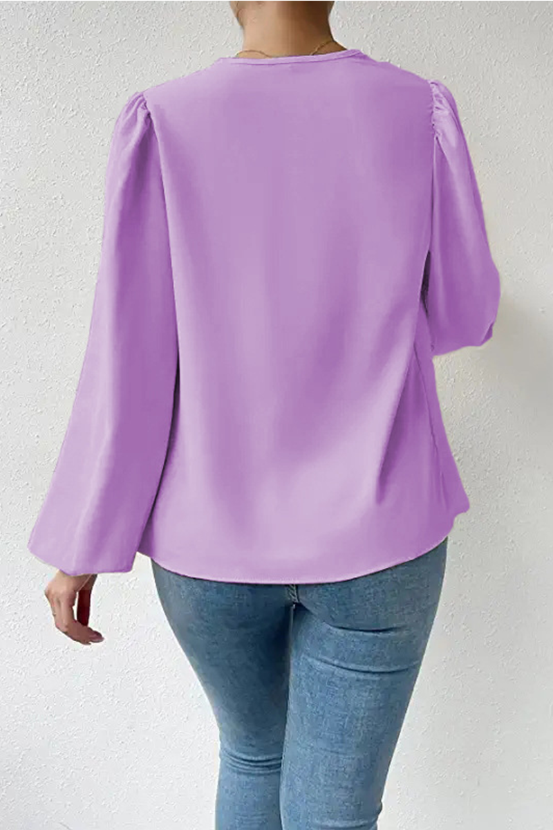 Casual Solid Patchwork U Neck Tops(6 Colors)