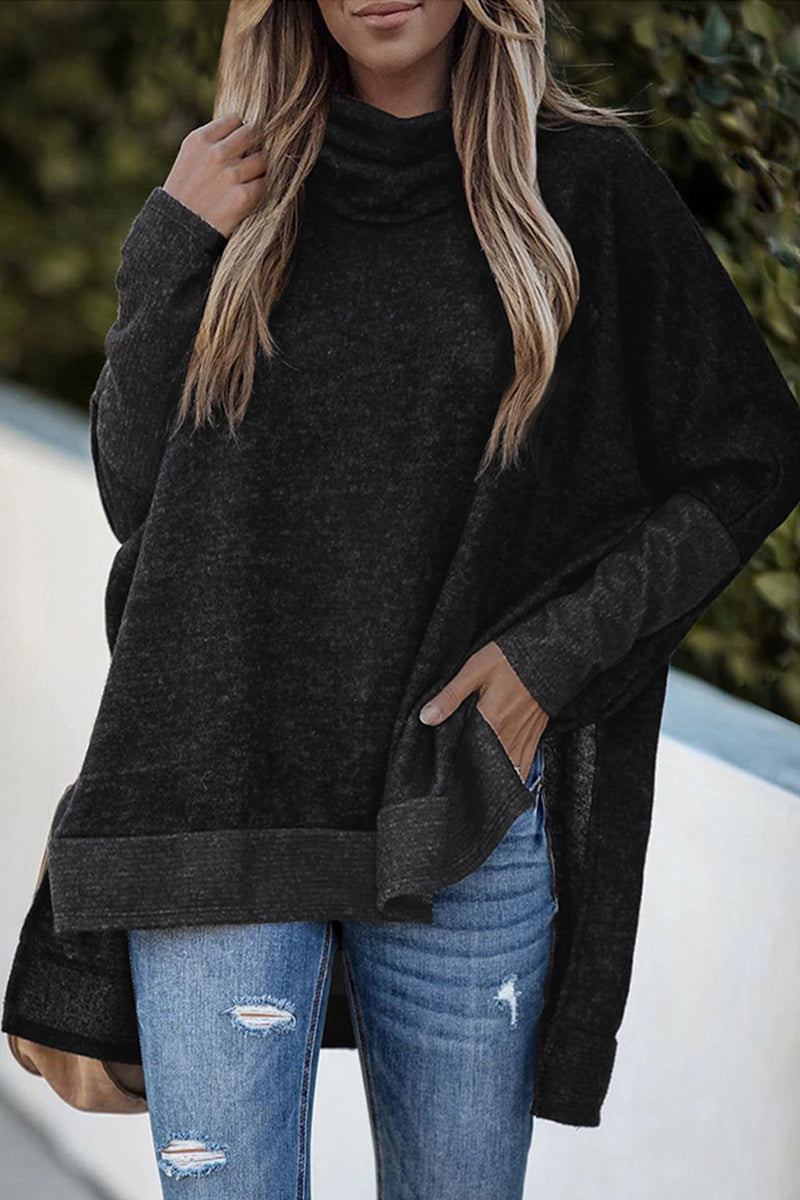 Casual Solid Patchwork Turtleneck Tops(6 Colors)