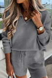 Casual Solid Frenulum Turndown Collar Long Sleeve Two Pieces