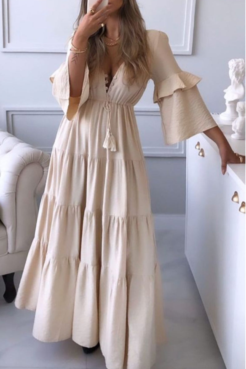 Sweet Elegant Solid Asymmetrical Solid Color V Neck Irregular Dress Dresses