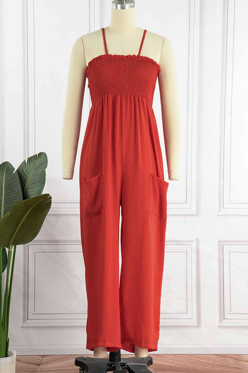 Fashion Living Solid Pocket Spaghetti Strap Loose Jumpsuits(5 Colors)