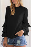 Casual Solid Flounce O Neck Blouses (9 Colors)