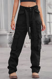 Street Solid Patchwork Pocket Loose Straight Patchwork Bottoms(4 Colors)