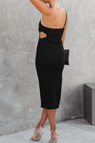 Elegant Solid Oblique Collar Wrapped Skirt Dresses