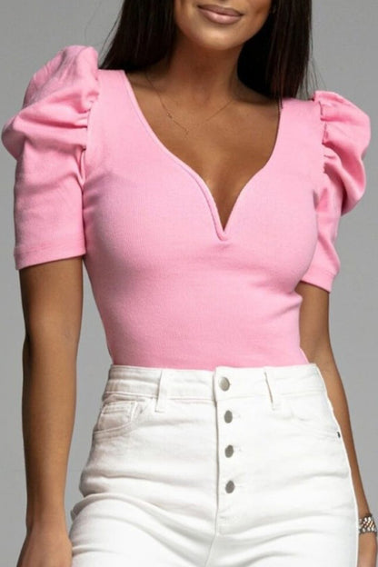 Casual Simplicity Solid V Neck Blouses(6 Colors)