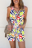 Casual Living Print Solid Color O Neck Sleeveless Two Pieces(8 Colors)