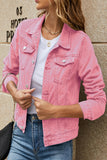 Street Elegant Solid Pocket Turndown Collar Long Sleeve Regular Denim Jacket(7 Colors)