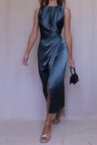 Elegant Simplicity Solid Solid Color O Neck One Step Skirt Dresses