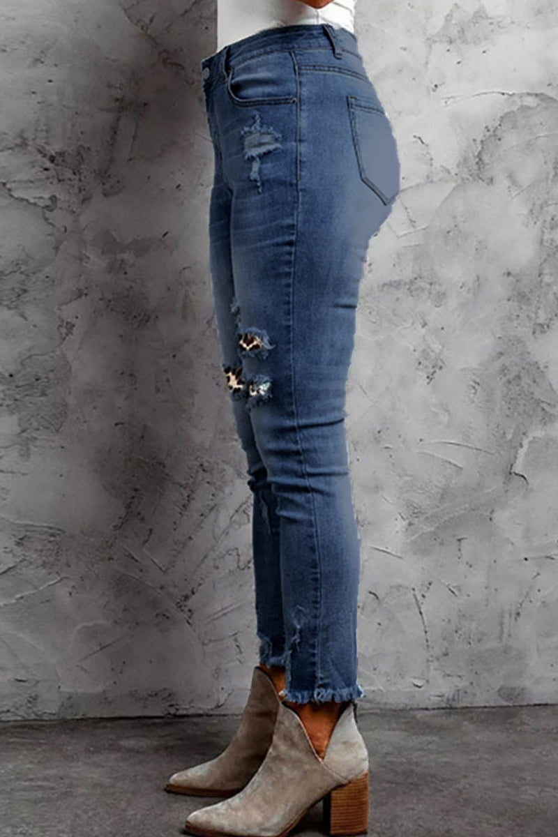Casual Patchwork Make Old Regular Denim Jeans