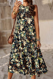 Elegant Floral Pocket Contrast O Neck A Line Dresses(5 Colors)