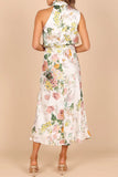 Celebrities Elegant Floral Patchwork Halter A Line Dresses