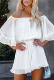 Casual Daily Solid Patchwork Flounce Off the Shoulder Loose Rompers
