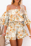 Casual Simplicity Print Patchwork Off the Shoulder Loose Rompers