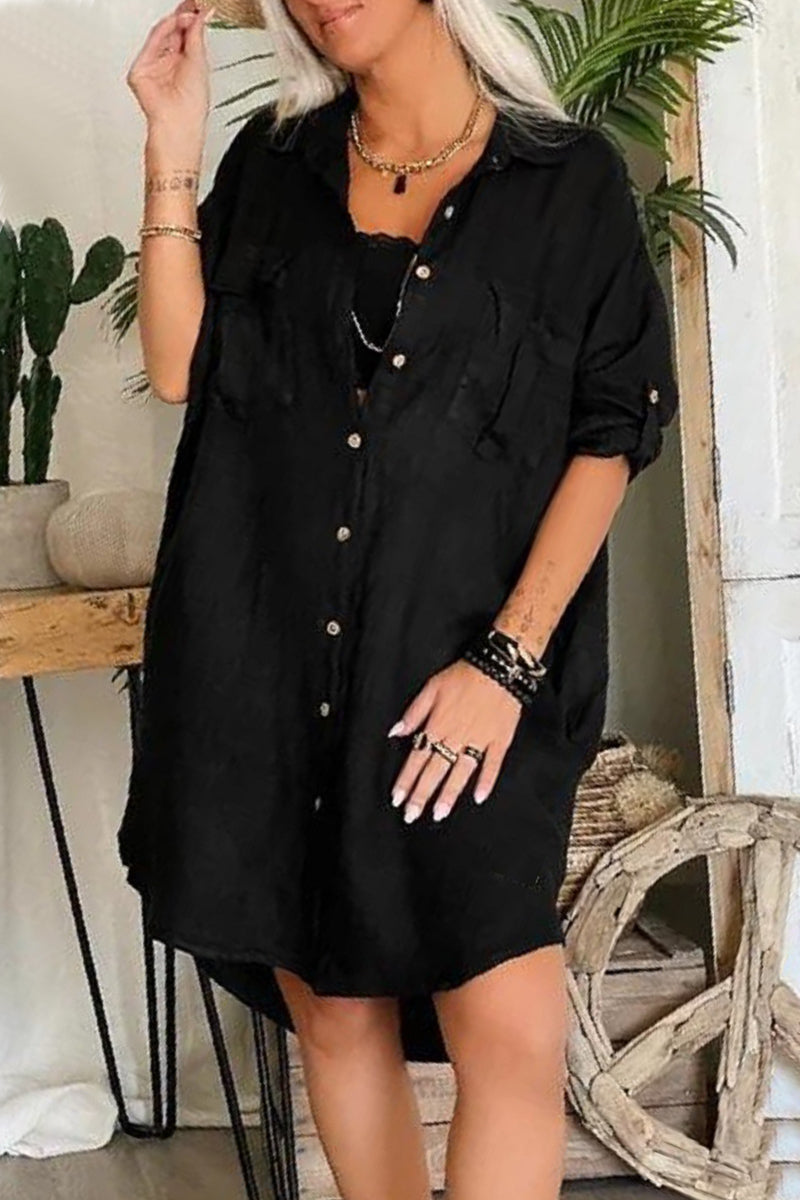 Casual College Solid Solid Color Turndown Collar Irregular Dress Dresses