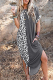 Casual Vintage Leopard Pocket Asymmetrical O Neck A Line Dresses