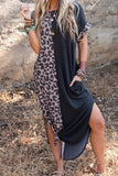 Casual Vintage Leopard Pocket Asymmetrical O Neck A Line Dresses