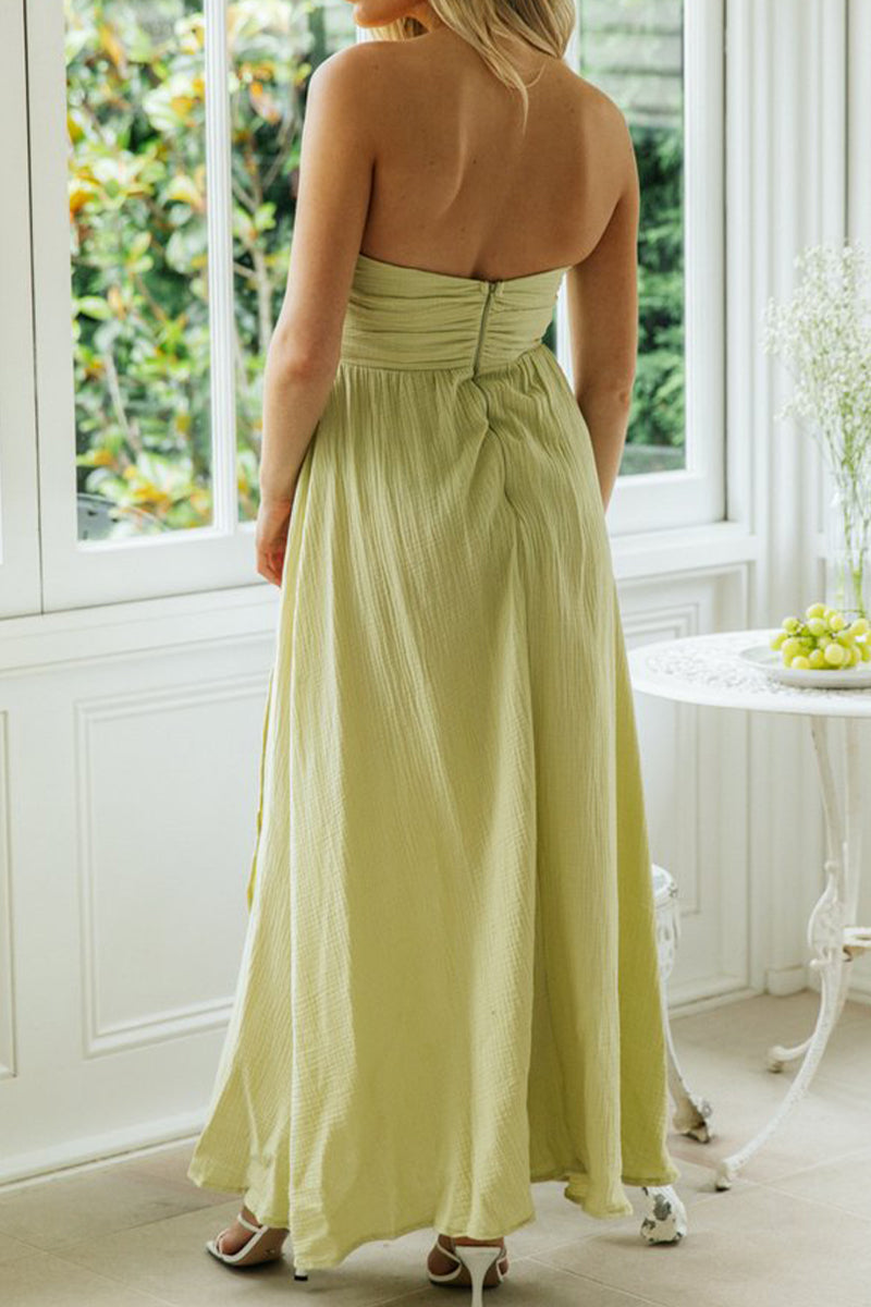 Celebrities Elegant Solid Slit Fold Strapless Irregular Dress Dresses