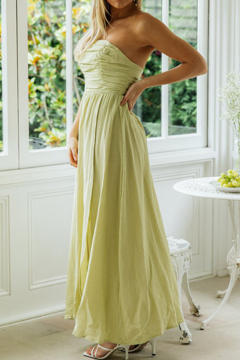 Celebrities Elegant Solid Slit Fold Strapless Irregular Dress Dresses
