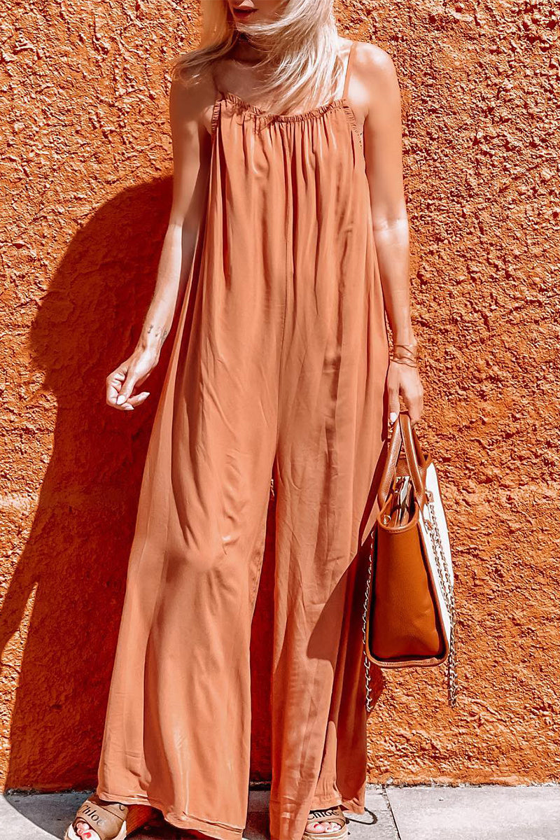 Casual Bohemian Solid Solid Color U Neck Loose Jumpsuits