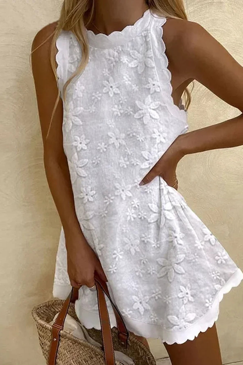 Sweet Vacation Solid Embroidered Vest Dress Dresses