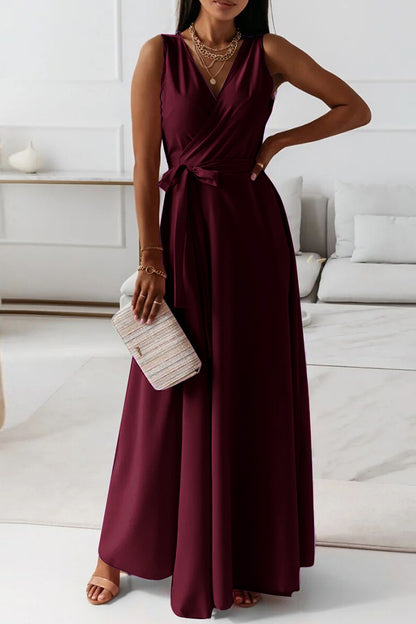 Celebrities Elegant Solid With Belt V Neck Evening Dress Dresses