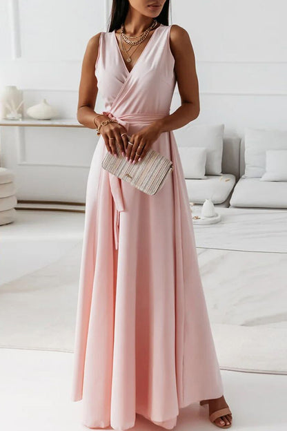 Celebrities Elegant Solid With Belt V Neck Evening Dress Dresses
