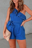 Casual Street Solid Frenulum Backless Stringy Selvedge Oblique Collar Sleeveless Loose Denim Jumpsuits