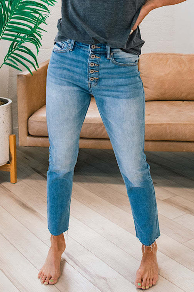 Casual Street Color Block Make Old Mid Waist Skinny Denim Jeans