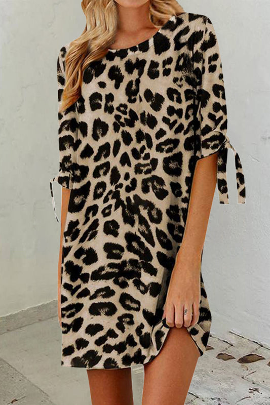Casual College Leopard Frenulum O Neck Printed Dress Dresses