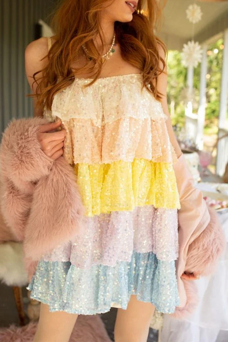Sweet Celebrities Color Block Sequins Sling Dress Dresses