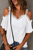 Casual Simplicity Solid Lace Hollowed Out V Neck Tops