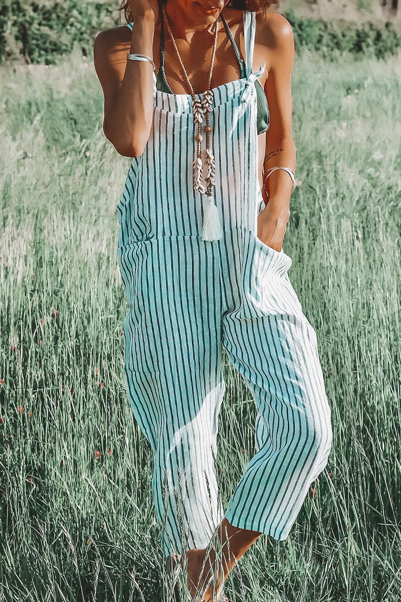 Casual Street Striped Pocket Loose Jumpsuits(3 Colors)