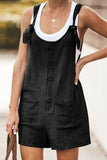 Casual Daily Solid Pocket Buttons U Neck Loose Rompers