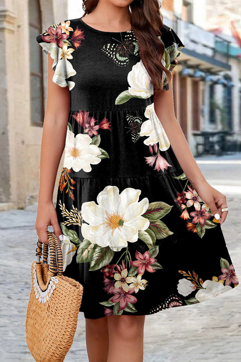 Elegant Floral Patchwork O Neck A Line Dresses