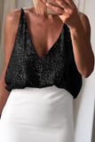 Sexy Solid Sequins Sequined V Neck Tops