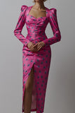 Elegant Print Fold Square Collar Printed Dress Dresses(3 Colors)