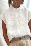 Casual Simplicity Solid Embroidered O Neck Blouses