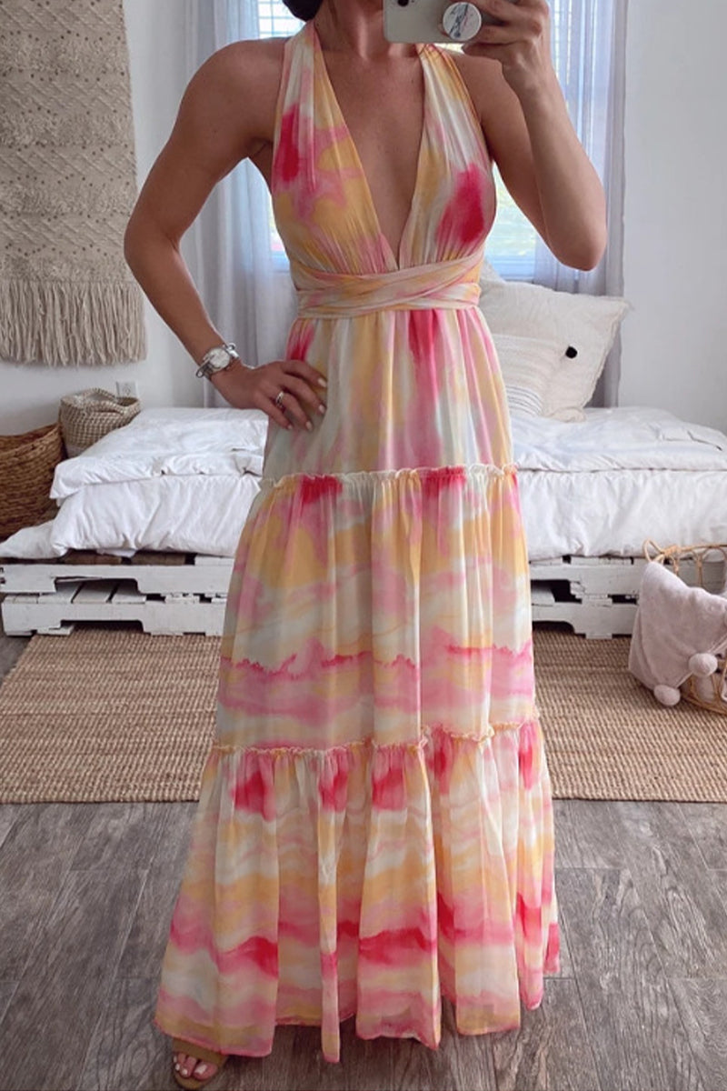 Sweet Elegant Print Patchwork Irregular Dress Dresses