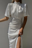 Elegant Solid Fold Half A Turtleneck One Step Skirt Dresses