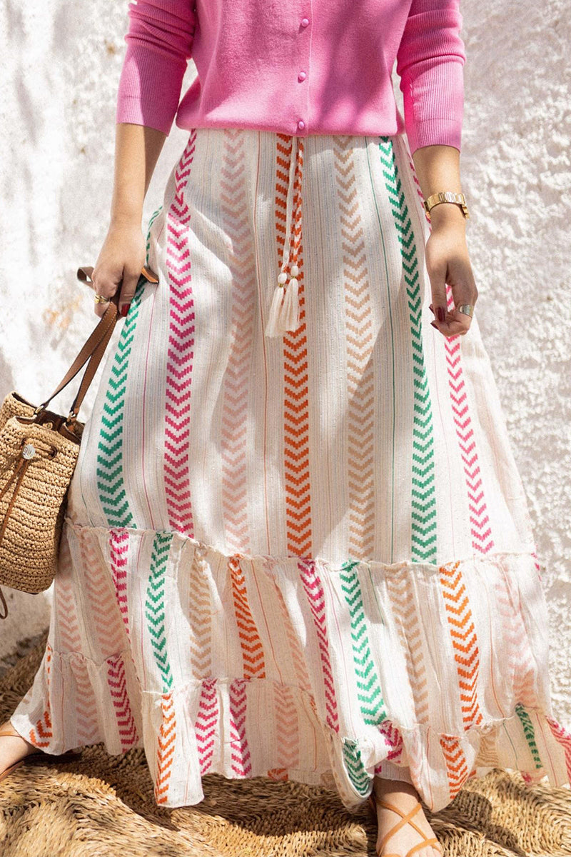 Coastal Comforts Ethnic Print Drawstring Elastic Waist Maxi Skirt
