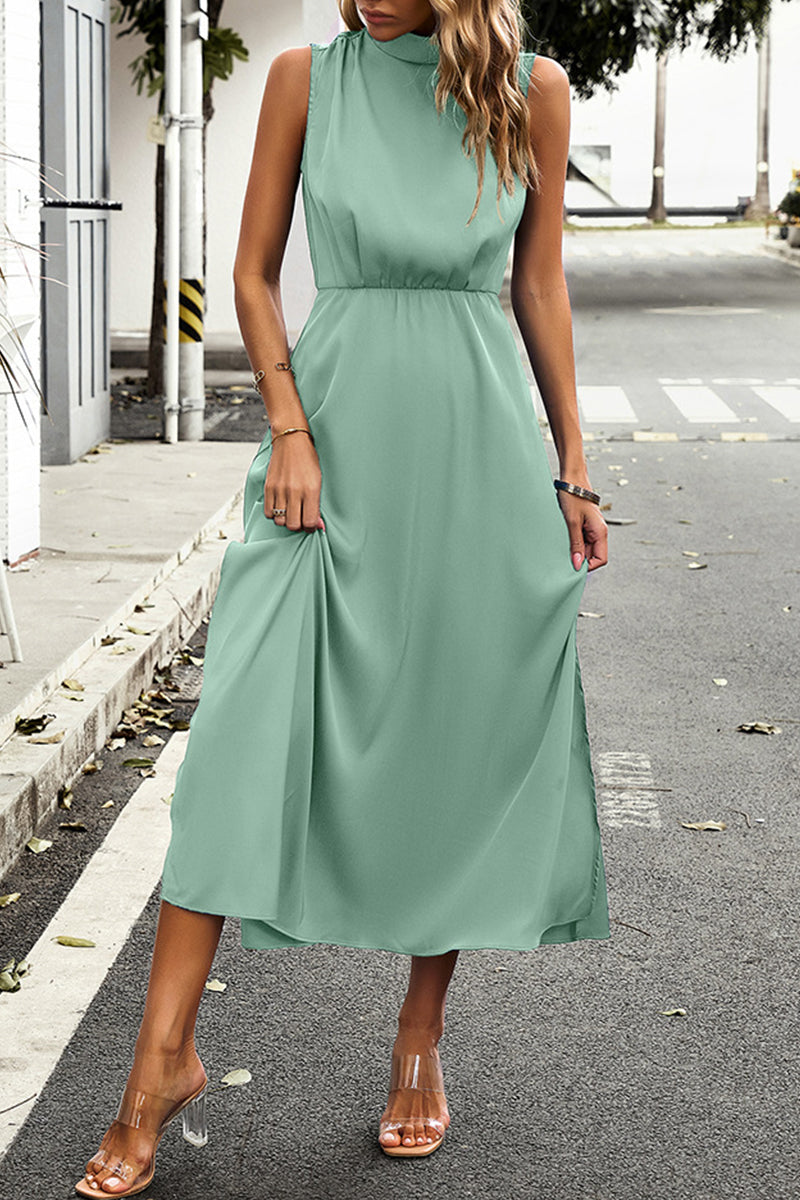 Elegant Solid Half A Turtleneck A Line Dresses