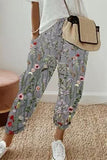 Casual Geometric Print Patchwork Loose Mid Waist Pencil Full Print Bottoms(4 Colors)
