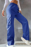 Solid Pocket Loose Mid Waist Straight Solid Color Bottoms