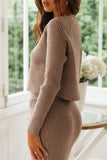Daily Simplicity Solid O Neck Long Sleeve Two Pieces(3 Colors)