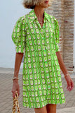 Casual Sweet Geometric Printing Turndown Collar Shirt Dress Dresses
